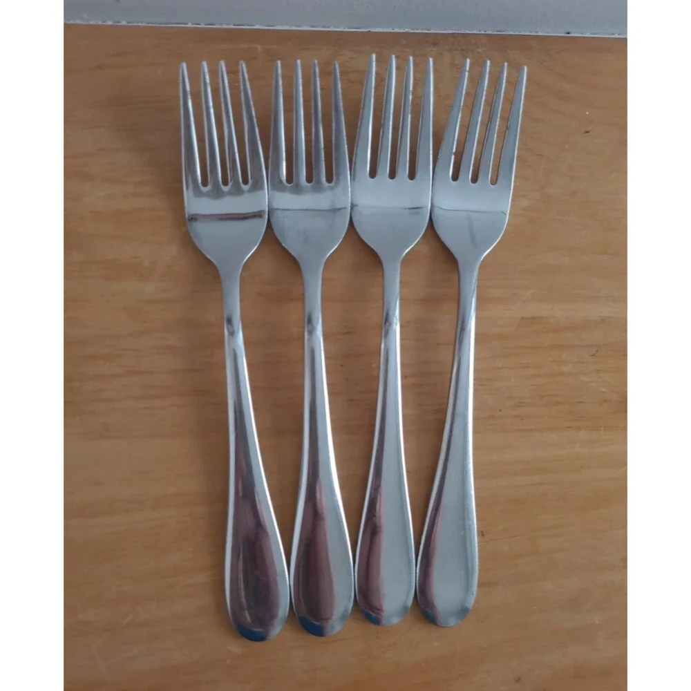 Set 4 Oneida Icarus Glossy Stainless Salad Forks 7”